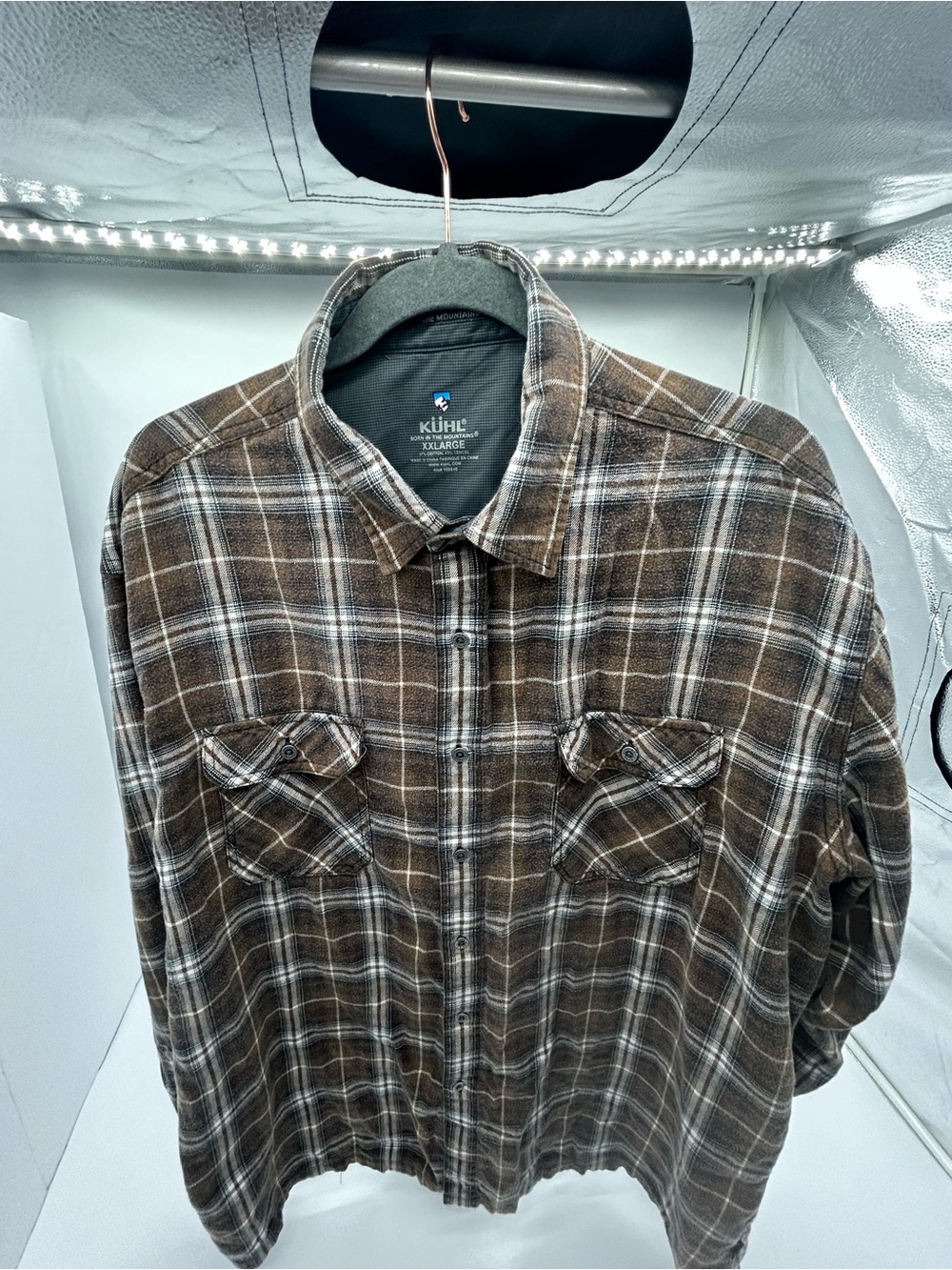 Kuhl Made In The Mountains 2XL Long Sleeve Brown Plaid Flannel shirt